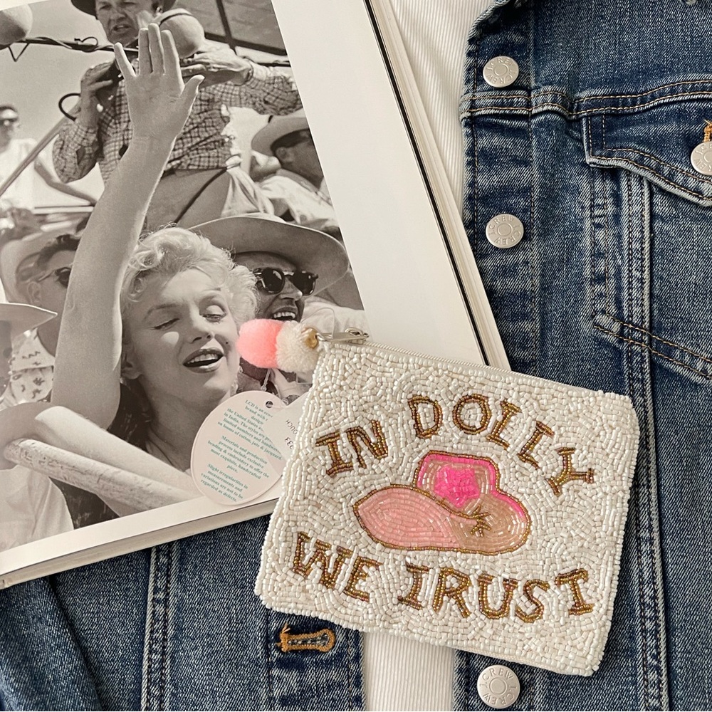 In Dolly We Trust Coin Pouch Seed Bead Coin Pouch Beaded Coin Bag Beaded White